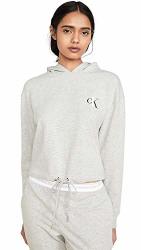 Calvin Klein Women's Ck One French Terry Cropped Long Sleeve Hoodie Grey Heather XS