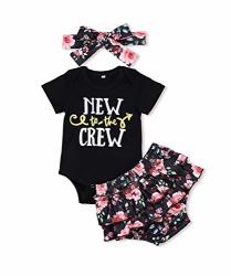 Newborn Baby Girl Summer Clothes New To The Crew Romper Floral Pp Shorts With Headband Bodysuit Outfit Sets