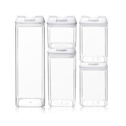 5 Airtight Pantry Food Storage Containers With Easy Lock Lids - White