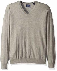 Gant Men's Silk Blended V Neck Sweater Grey Melange L