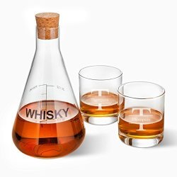 Personalized Whiskey Decanter In Wood Crate With Set Of 2 Lowball Glasses - Stamped Monogram