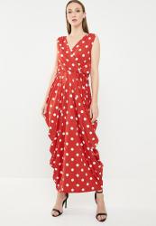 Edit Wrap Front Maxi Dress With Dipped Hemline - Spice And White