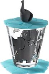 Children's Drinking Glass Set: Elephant Cup Saucer & Lid Bambini