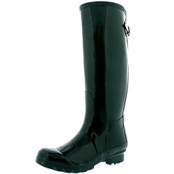 Womens Adjustable Back Tall Gloss Winter Snow Rain Wellies Wellington Boots - 7 - DGR38 BL0055