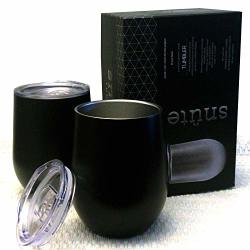 Snute Double-wall Stainless Steel Whiskey Glasses - Stemless Nosing Glass - Gift For Whiskey Lover - Set Of 2 Tumbler Black