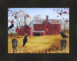 Home Cabin D Cor Autumn Gold By Billy Jacobs 16X20 Red Barn Crows Fall Seasons Set Birds Fencepost Framed Folk Art Print 2 Inch Espresso