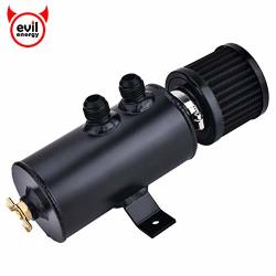 Evil Energy Universal 10AN Baffled Oil Catch Can Breather Can With Drain Valve With Filter 2 Ports Aluminum 750ML Black