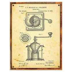 Wood-framed Coffee Grinder Patent Drawing Metal Sign Vintage Kitchen Steampunk Industrial D Cor On Reclaimed Rustic Wood