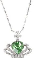 Za Xp Crowned Heart Shaped Swarovski Embellished Crystal Necklace - Green
