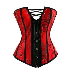 Zhitunemi 6180 Women's Elegant Red Oriental Style Lace Through Top Floral Overbust Corset 6X-LARGE Red
