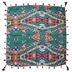 Lina & Lily Multi-patterns Floral Geometric Paisley Print Square Tassel Scarf Pattern A-green