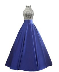 Heimo Women's Sequined Keyhole Back Evening Party Gowns Beaded Formal Prom Dresses Long H123 4 Blue