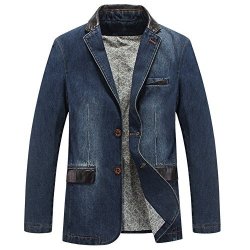 Men's 2 Buttons Denim Blazer Lapel Washed Denim Suit Jacket Medium Light Blue