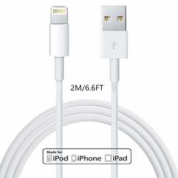 1PACK Apple Original Charger Cable Apple Mfi Certified Lightning To USB Cable Compatible Iphone XS X 8 7 6S 6 6 PLUS 5S 5 SE Ipad Pro air mini Ipod Touch White 2M 6.6FT Original Certified