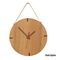 Finn Wall Clock In Oak - 300MM Dia Clear Varnish Sleek Red Second Hand