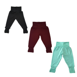Baby Toddler Pants -3 Pack-fold Over Cuffs - Black Maroon & Teal