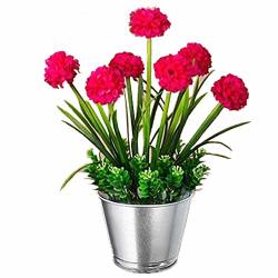 Xichen Artificial Potted Plant Plus Flower Pots Large Petals 7 Hydrangea Flowers 11 Inch Red
