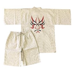 Edoten Men's Japan Kimono Jinbei Kabuki Kumadori White M