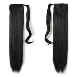 Onedor 24" Straight Wrap Around Ponytail Extension For Woman Synthetic Hair 120G-130G 2 -darkest Brown