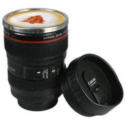 Slr Camera Lens Stainless Steel Travel Coffee Mug With Leak-proof Lid.