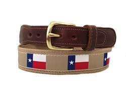 Preston Leather Khaki Tan Texas Flag Ribbon Belt 38