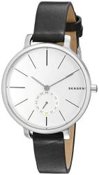 Skagen Denmark Women's Hagen Watch In Silvertone With Black Leather Strap