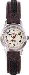 Timex Women's T41181 Expedition Metal Field MINI Black brown Nylon leather Strap Watch