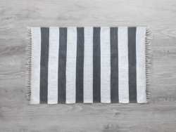 Dhurrie And Fluffy Bath Mat 60CM X 100CM Charcoal And White