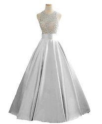 Heimo Women's Sequins Keyhole Back Evening Ball Gown Beaded Prom Formal Dresses Long H095 12 Silver