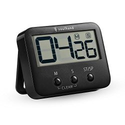 Soulhand Digital Kitchen Timer Cooking Timer Big Digits Loud Alarm Magnetic Backing Stand With Large Lcd Screen For Cooking Baking Sports Game Office Black