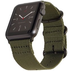 Nylon Nato Apple Watch Band 38MM Olive Green Durable Woven Nato Iwatch Wrist Straps With Matte Gray Buckle Clasp & Adapters For New Apple