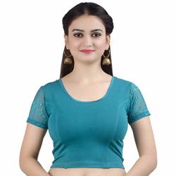 Chandrakala Women's Stretchable Readymade Lycra Sea-green Indian Ethnic Saree Blouse Crop Top Choli-medium B102SEA