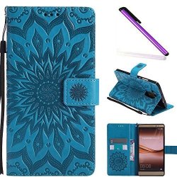 Hmtech Huawei Mate 8 Case Sun Flower Embossed Floral Wallet Case With Card Cash Slots Kickstand Premium Pu Leather Flip Stand Cover Stylus Pen