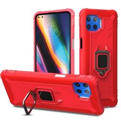 For Motorola Moto G 5G Plus Carbon Fiber Protective Case With 360 Degree Rotating Ring Holder Red