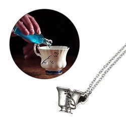 Chipped Teacup Pendant Necklace - Once Upon A Time The Dark One Rumplestiltskin Mr. Gold & Belle's Memory - Silver Tone Alloy Charm & Chain