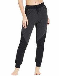 Baleaf Women's Active Yoga Sweatpants Workout Joggers Pants Cotton Lounge Sweat Pants With Pockets Black charcoal Size L