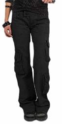 Joe Wenko Women Casual Straight Multi Pockets Mid Rise Cargo Pants Black XL