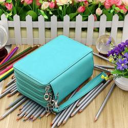 72 Holders 4 Layers Handy Pu Leather School Pencils Case - Green