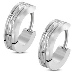 4mm Stainless Steel Satin Finished Diamond-cut Hoop Huggie Earrings Pair - Esv387