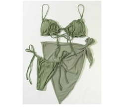 Women's Wrap Triangle Bikini Bathing Suits With Mesh Beach Skirt - Green - XL