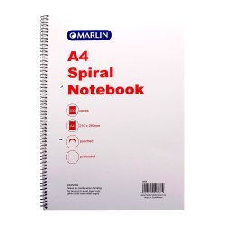 Spiral Side Note Book Marlin A4 100 Page Punched & Perforated Pack Of 12 Books