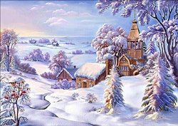 Diy 5D Diamond Painting By Number Kits Full Drill Crystal Rhinestone Embroidery Pictures Arts Craft For Home Wall Decor Gift Idyllic Snow Scene 11.8X15.7INCH
