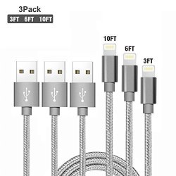 Lightning Cable Charger 3 Pack 3FT 6FT 10FT High Speed Braided Charger Cord Line Fast Sync Data Cable Tangle-free For IPHONE6 6S 6PLUS 6SPLUS
