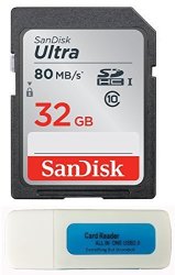 Sandisk 32GB Sdhc Sd Ultra Memory Card 80MB Bundle Works With Canon Powershot Elph 150 Is Elph 170 Is G7 X Camera Uhs-i SDSDUNC-032G-GN6IN