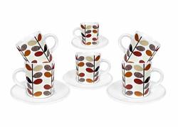 Espresso Coffee Cups With Saucers Set Of 6 White Fine Porcelain Gift Boxed 4 Ounces White Autumn