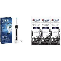 Oral-b Black Pro 1000 Power Rechargeable Electric Toothbrush Powered By Braun With Crest Charcoal 3D White Toothpaste Whitening Therapy Deep Clean