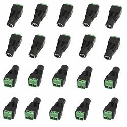 Qmseller 20 Pieces Black Green 5.5X2.1MM Female Cctv Dc Power Connector Adapters