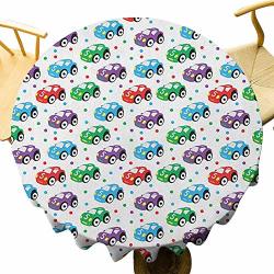 Cars Tablecloth - 60 Inch Home Round Table Cloth Children Baby Boy Toy Figures Pattern With Dots Number Five Cars For Joyous Play Time