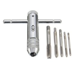 T-handle Ratchet Tap Wrench With 5pcs M3-m8 Machine Screw Thread Metric Plug Tap Machinist Tool