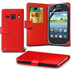 Red Samsung Galaxy S4 Mini I9190 Protective Faux Credit Debit Card Leather Book Style Wallet Ski